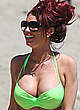 Amy Childs deep cleabage in green bikini pics