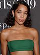 Laura Harrier busty & leggy in strapless rig pics