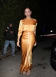 Shanina Shaik looks chic in a gold dress pics