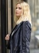 Ashley Benson chic in leather coat in ny pics