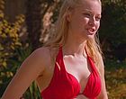 Georgina Haig red bikini cleavage pool side videos