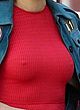 Famke Janssen braless & tits in red dress pics